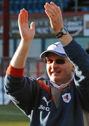 Former Raith Rovers manager John McGlynn, pictured at the end of one of his most momentous results, a 2-1 Scottish Cup quarter-final win at Dens Park in 2010. Pic: Neil Doig