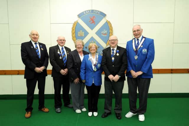 Club members Dave Watson, Willie Stewart, Alice Fyall, Vicky Wilson, Sandy Mckenzie and Ron Mcarthur are enjoying the celebrations.