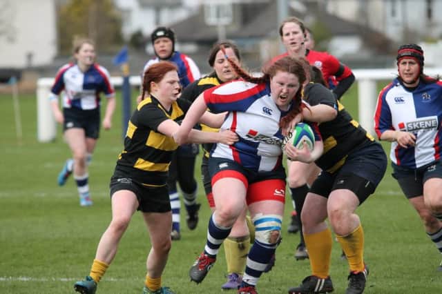 The Harlequins, formed just a couple of years ago,  headed to the home of Scottish rugby to compete in the BT Womens Bowl. Picture by Val Fenton.