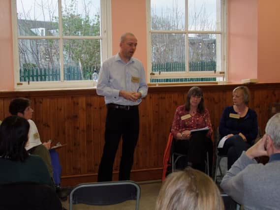 Kinghorn Library Renewed first volunteers' meeting. Andrew Bentley-Steed, chairman addresses the volunteers