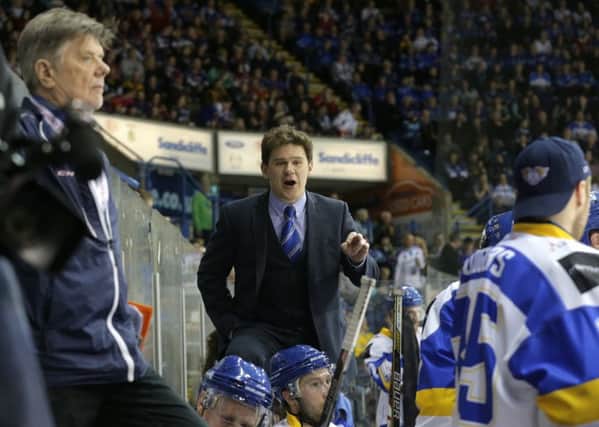 Todd Dutiaume, Fife Flyers head coach at the play-off finals at the NIC in Nottingham (Pic Steve Gunn)