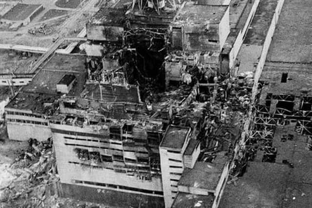 The burnt-out Reactor Four shortly after the explosion