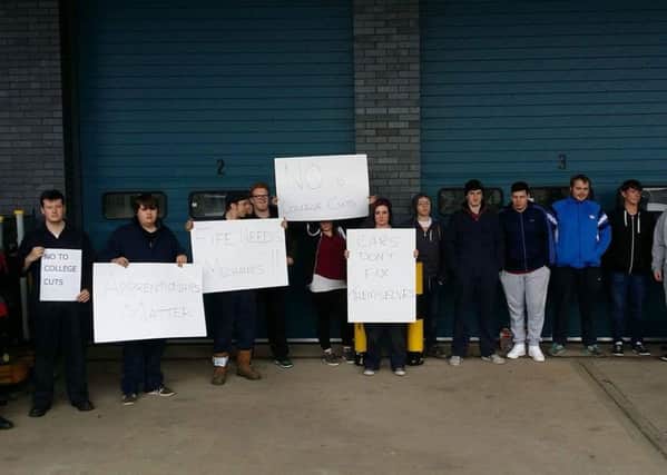Fife Collge students protest against the closure of it automotive department