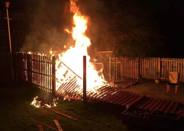 Fire which started in a garden shed in Morven Grove, Kirkcaldy, quickly spread to a nearby fence which was pulled down by a group of passing teenagers to stop it spreading to nearby flats