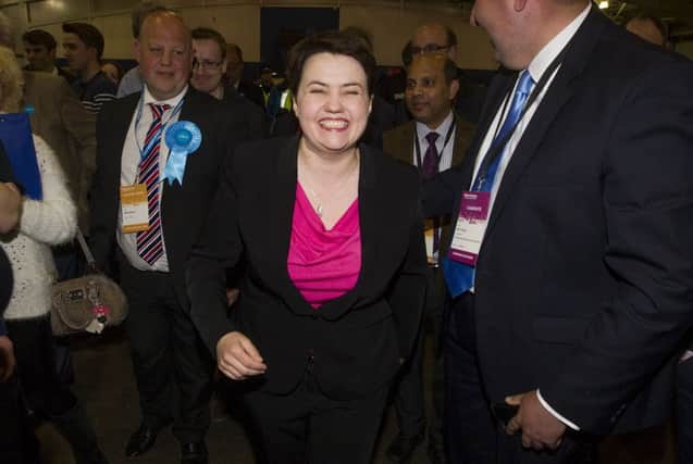 Scottish Conservative leader Ruth Davidon arrives at the  Edinburgh count with partner Jen Wilson.
 Picture: SWNS