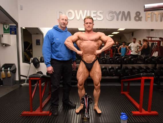 Buckhaven man Mark Taylor, who has won the UK BFF light heavyweight Mr Scotland body building title. WITH ANTON PUTKA, owner of DOWIE'S GYM -   credit - fife photo agency -