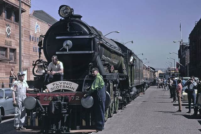 Opening day for the short lived operation of Alan Pegler's #4472, The Flying Scotsman along San Francisco's Fisherman's Wharf.  Pic: Drew Jacksich/Flickr