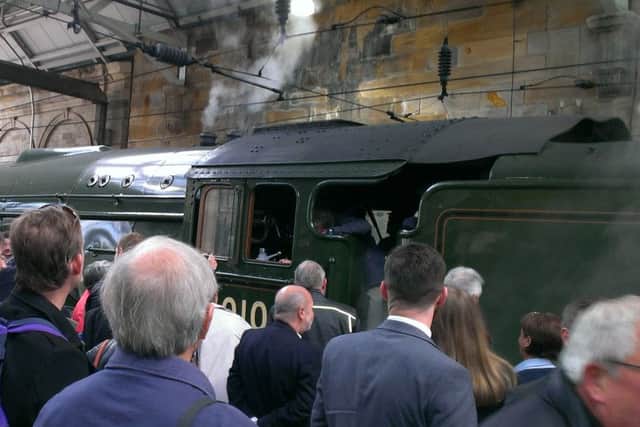 Spectators lined the platform to catch a glimpse of the world's most famous locomotive