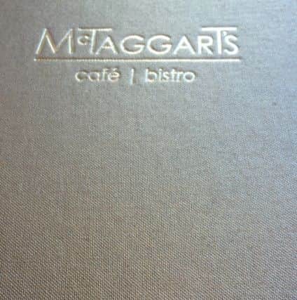 Menu cover at McTaggart's cafe/bistro, Aberdour