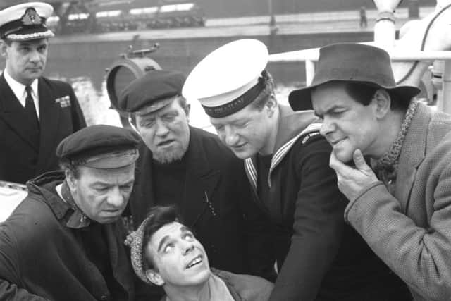'The Vital Spark' TV series cast Roddy McMillan, John Grieve, Walter Carr and Alex McAvoy, visit HMS Graham in Glasgow, February 1966. Pic: Gordon Rule