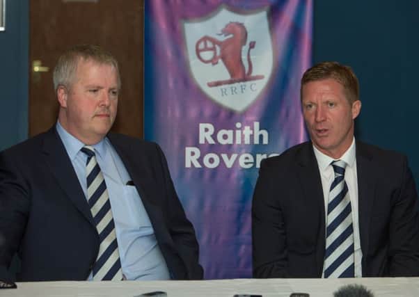 Raith Rovers chief executive Eric Drysdale (left) with new manager Gary Locke at the official unveiling at Stark's Park last week. Pic: Steven Brown