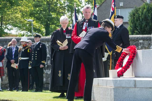 HRH The Princess Roya lays a wreath in South Queensferry Commonwealth War Graves Commissions Cemetery. (Photo: John Devlin)