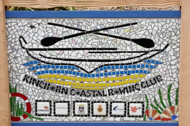 Kinghorn Coastal Rowing  Club's logo in mosaic form at Quarrel Brae