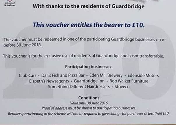 The voucher from the University of St Andrews to Guardbridge residents.