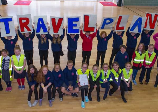 The pupils launch their Travel Plan. Pic: Steven Brown