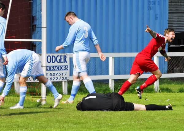 Anderson celebrates scoring Glens' fourth goal against Coupar Angus on Saturday.
