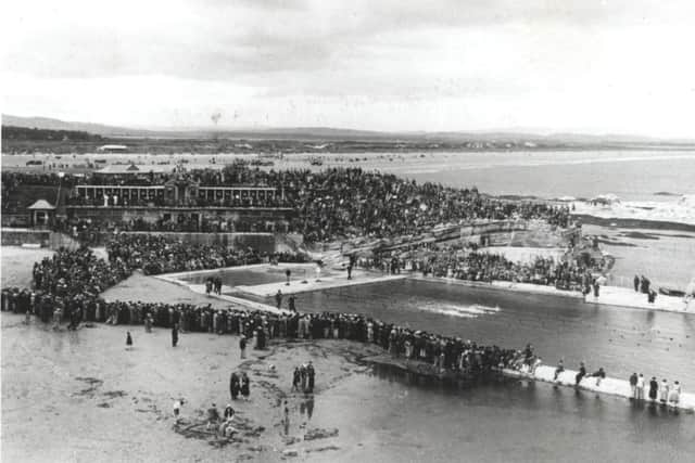 Race in progress at the Step Rock Pool, St Andrews, c1930s.