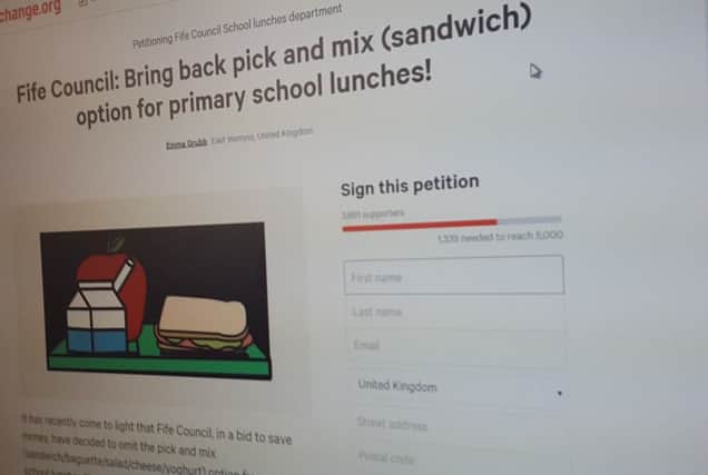 The petition calling on Fife Council not to axe the pick and mix option at primary schools. The Council has now halted the plans.