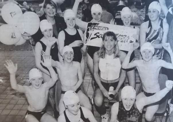 Teams from St Andrews and Balwearie High Schools met with Olympian and Gladiator Sharron Davies at the McVities Scotsplash '96 Challenge in May 1996