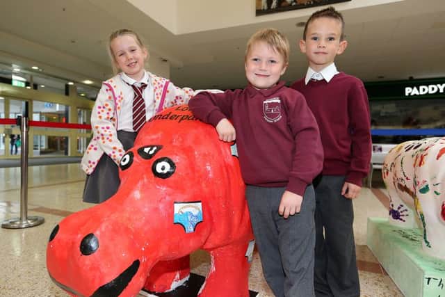 Markinch Primary's hippo with P2 pupils Lexi McComb, Mikenzy Sampson (centre) and Mason Maxwell.