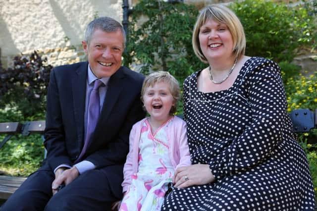 Agatha and her mum Karen, pictured here with Willie Rennie, are looking forward to their big day