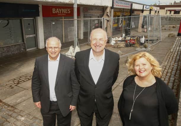 Local ward councillors David Ross, Neil Crooks  and Carol Lindsay at the shops at Birnam Road which are set  to receive a makeover