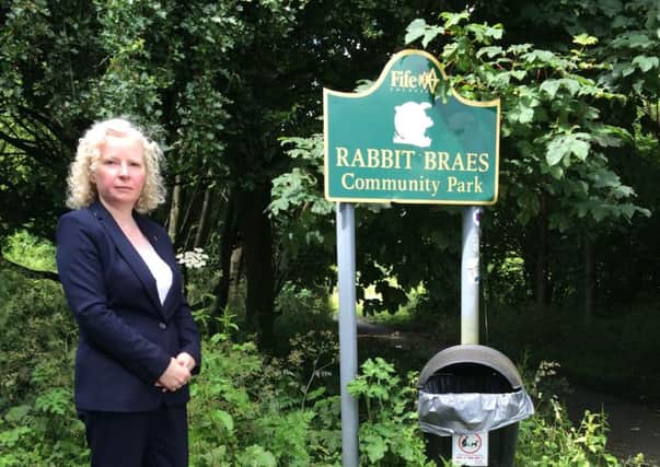 Claire Baker MSP at Rabbit Braes community park which has been plagued by anti-social behaviour in the form of people on motorbikes and quads.