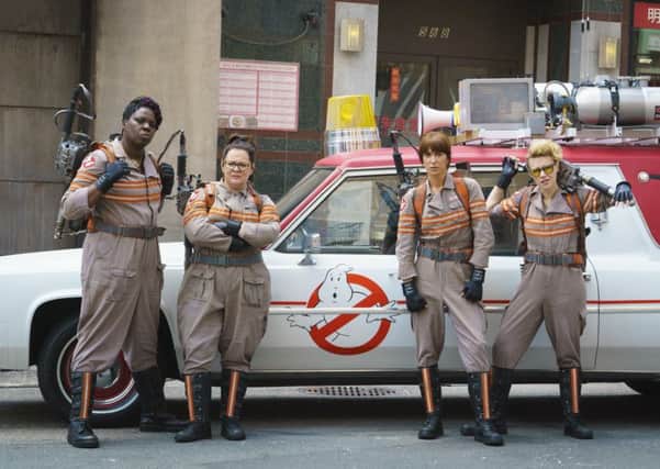 Ghostbuster's Patty Tolan (Leslie Jones), Abby Yates (Melissa McCarthy), Erin Gilbert (Kristen Wiig) and Jillian Holtzmann (Kate McKinnon) in Columbia Pictures' Ghostbusters, out today (Friday)