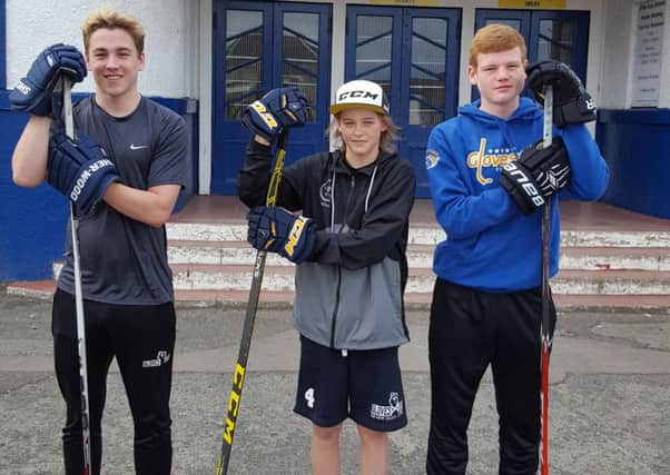Liam Danskin (left), of Thornton,  Fynn Page (centre) of Kirkcaldy and Reece Kelly ( right) of Kinghorn. All are going to Ontario Hockey Academy, Canada.