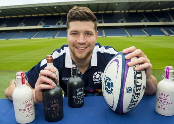 Scotland's Grant Gilchrist is on hand as Scotland Rugby promote their new sponsorship agreement with Eden Mill Gin
