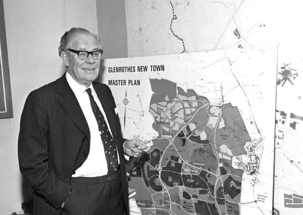 Brigadier Richard S Doyle with the Glenrothes New Town Master Plan in October 1976.