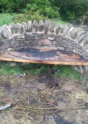 The fire-ravaged bower seat at Dunnikier Park