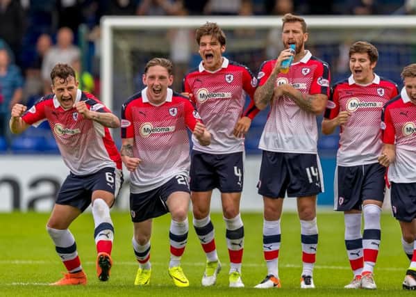 Raith delight at winning the penalty shoot out. Pic: Brian Smith