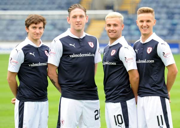 From left:  Forwards Chris Johnston, Declan McManus, Lewis Vaughan and Bobby Barr will hope to lead Raith to victory in Ayr on Saturday. Pic: FPA