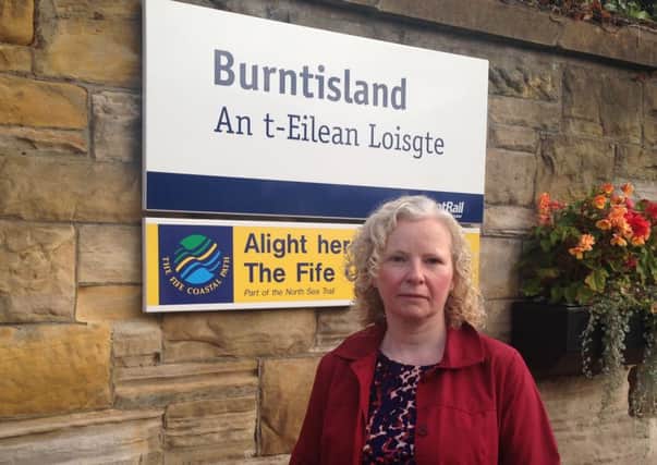 Claire Baker MSP outside Burntisland Railway Station
