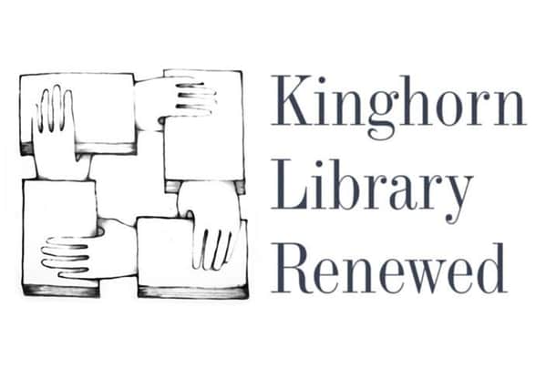 Kinghorn Library Renewed's new logo designed by committee member and local artist Catherine Lindow