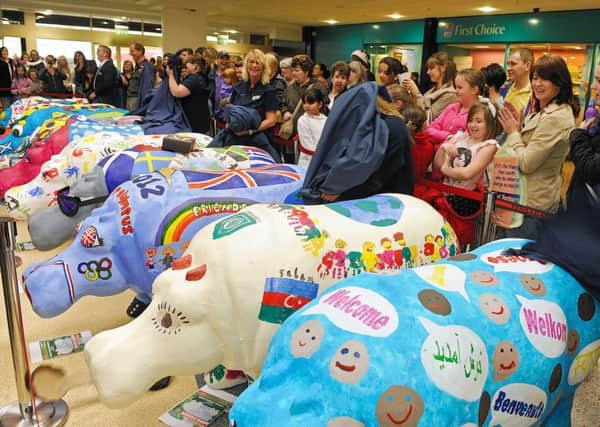 Colourful entries at a previous hippo parade in the Kingdom Centre, Glenrothes