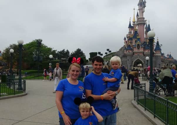 LoveOliver at Disneyland Paris. Jennifer Gill, Andy Gill and sons Rory and Micah, front