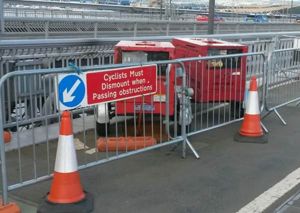 No-one paid attention to the cycle sign on walkway at Forth Road Bridge
