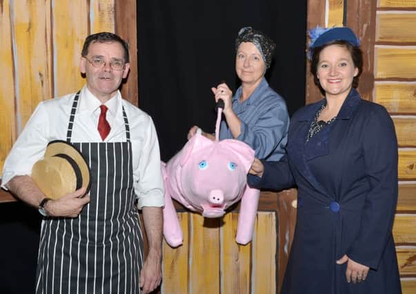 Cast members - and the pig - of GAMA's production of Betty Blue Eyes.