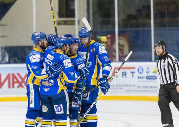 Fife Flyers celebrate against Coventry Blaze (Pic: Martin Watterston)