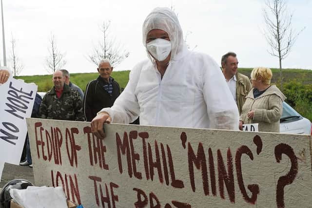 Protestors at a Scottish Water Meeting regarding the 'Methil Ming' - at New Bayview, Methil