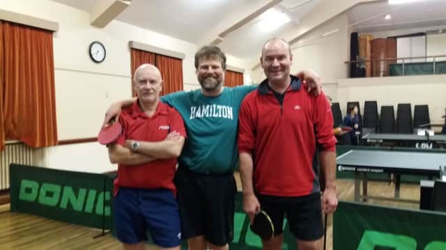Swots (Dave, Collin and Rob) posed for the camera before a comfortable win over Squires