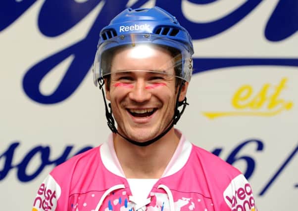 Fife Flyers forward Chase Schabel wears the club's special charity pink jersey (pics by Fife Photo Agency)