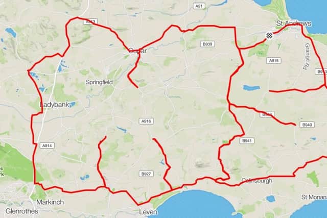 Charity cyclist spells out 'MS' in his first training route ahead of May 201 Tour of the Highlands challenge.