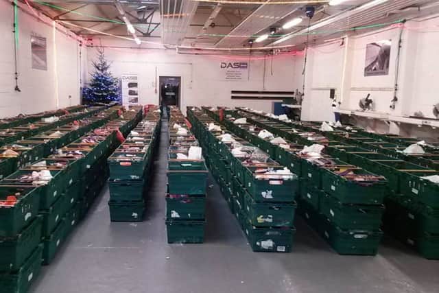 Crates of food waiting to be delivered