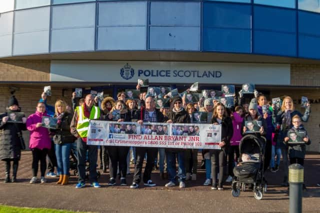 Supporters gather outside Detroit Road police station, Glenrothes.