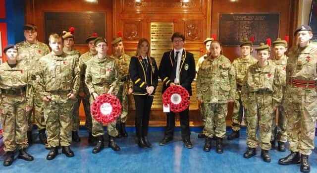 Pupils and Army cadets from Kirkcaldy High School at the school's Remembrance Service