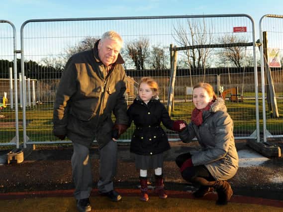 Councillor Kay with Megan and Claire at the park. Pic by FPA