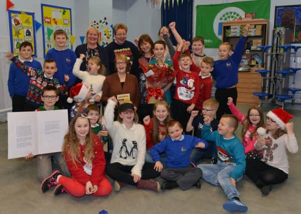 Staff and pupils at Milton of Balgonie school give Annice a big send off.